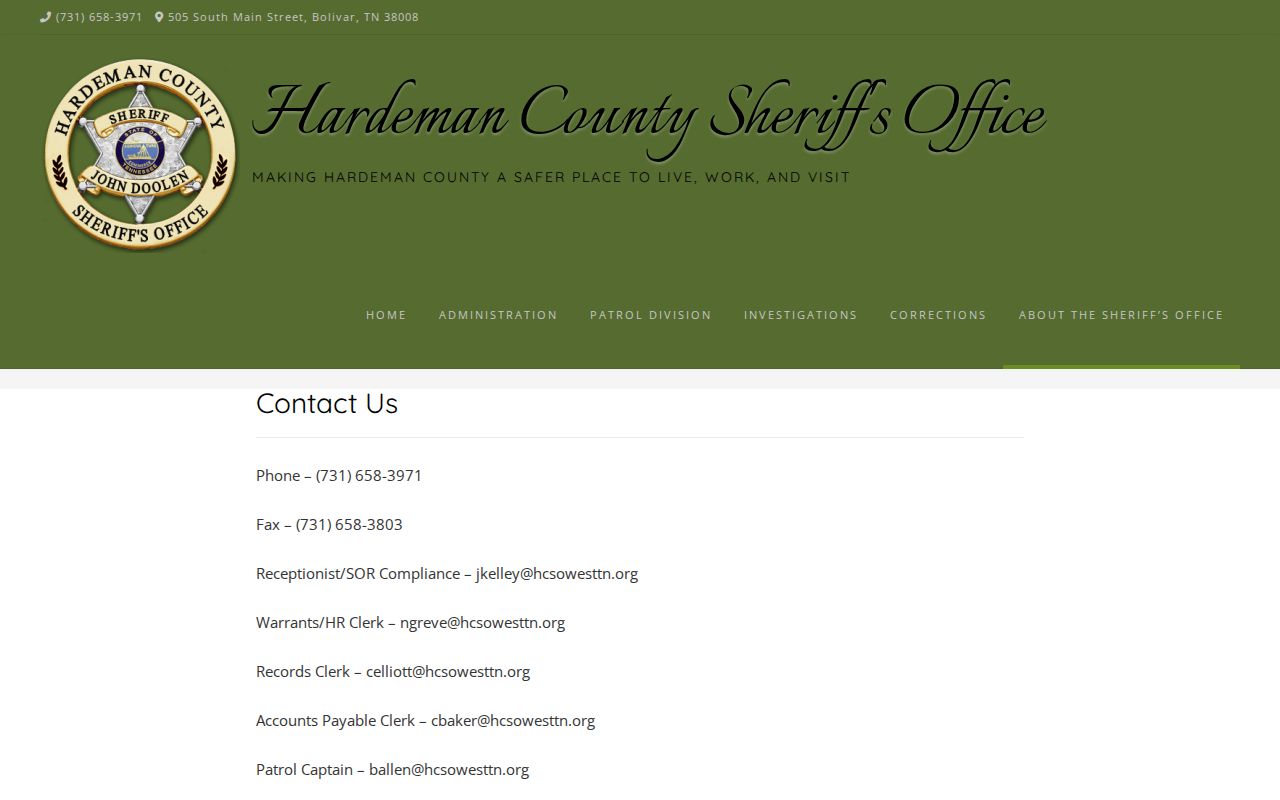 Hardeman County arrest report contact channels