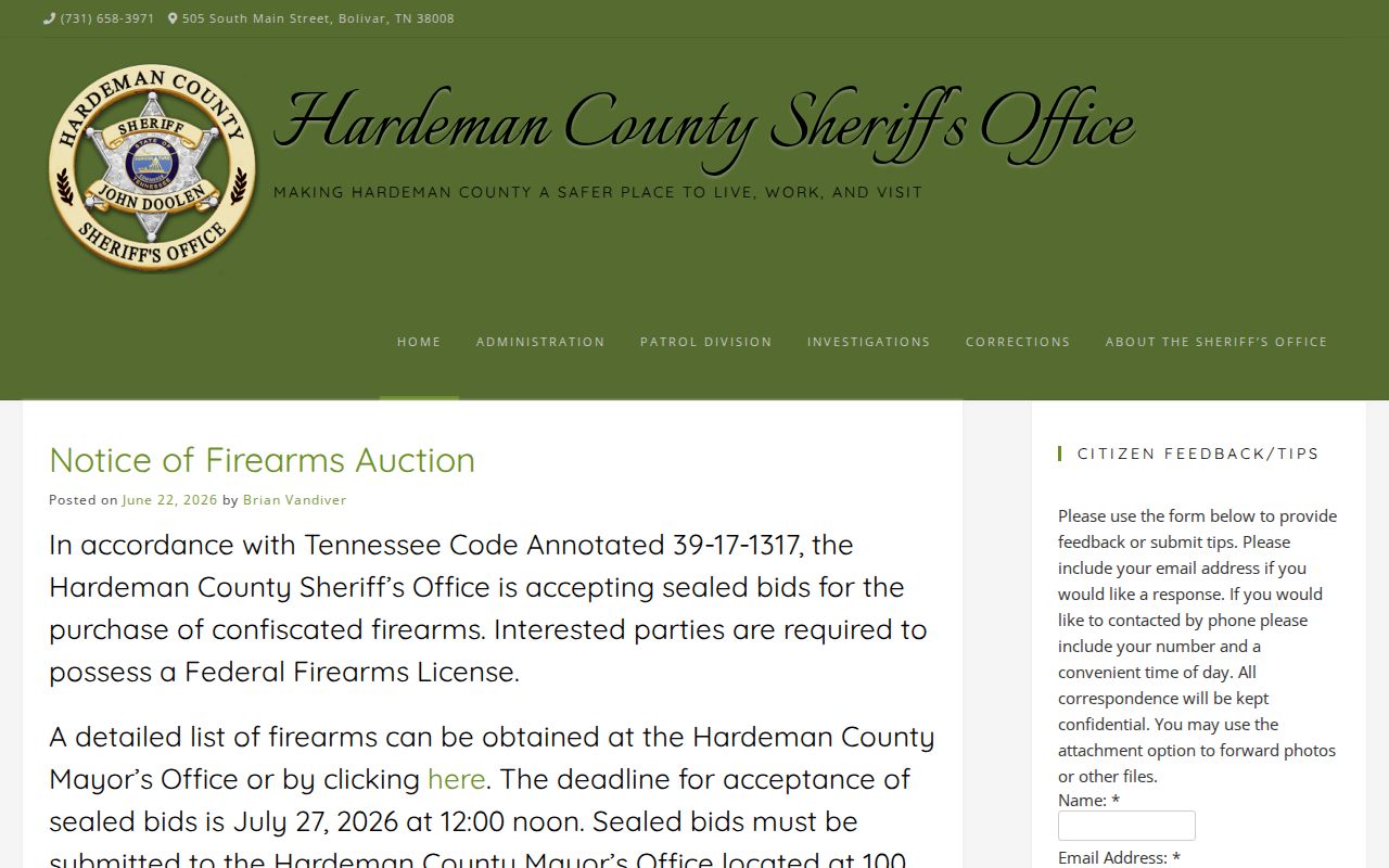 Hardeman County Sheriff arrest records and booking access