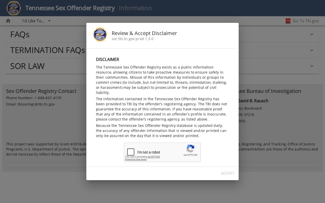 TBI information for Hardeman County sex offender registry records